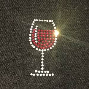 glass of red wine embellishment on merino wool scarf
