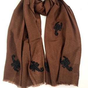 scorpions hand beaded merino wool shawl