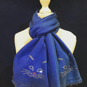 cutie cat fine merino wool scarf persian blue