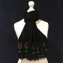 Load image into Gallery viewer, black merino wool scarf glass of red wine