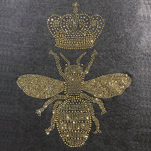Load image into Gallery viewer, queen bee in full gold sparkling crystals on black merino wool shawl