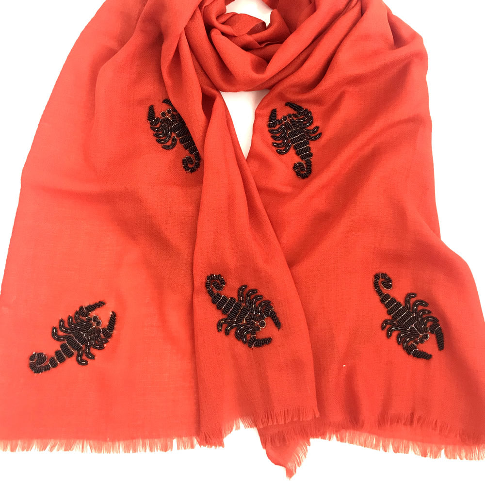 scorpions hand beaded merino wool shawl