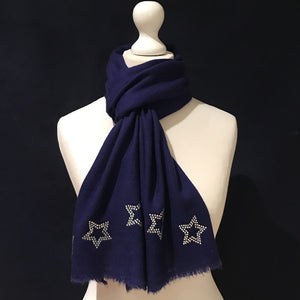 silver stars on merino wool scarf